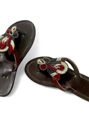 Women’s Maasai Brown Beaded Toe-Post Sandals - Unbranded